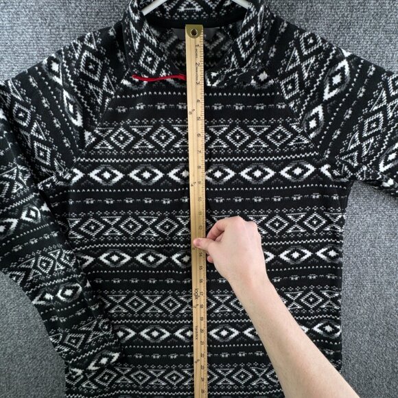 Eddie Bauer Women’s White Black Fair Isle Large Pullover 1/4 Zip Fleece Sweater - Picture 2 of 11